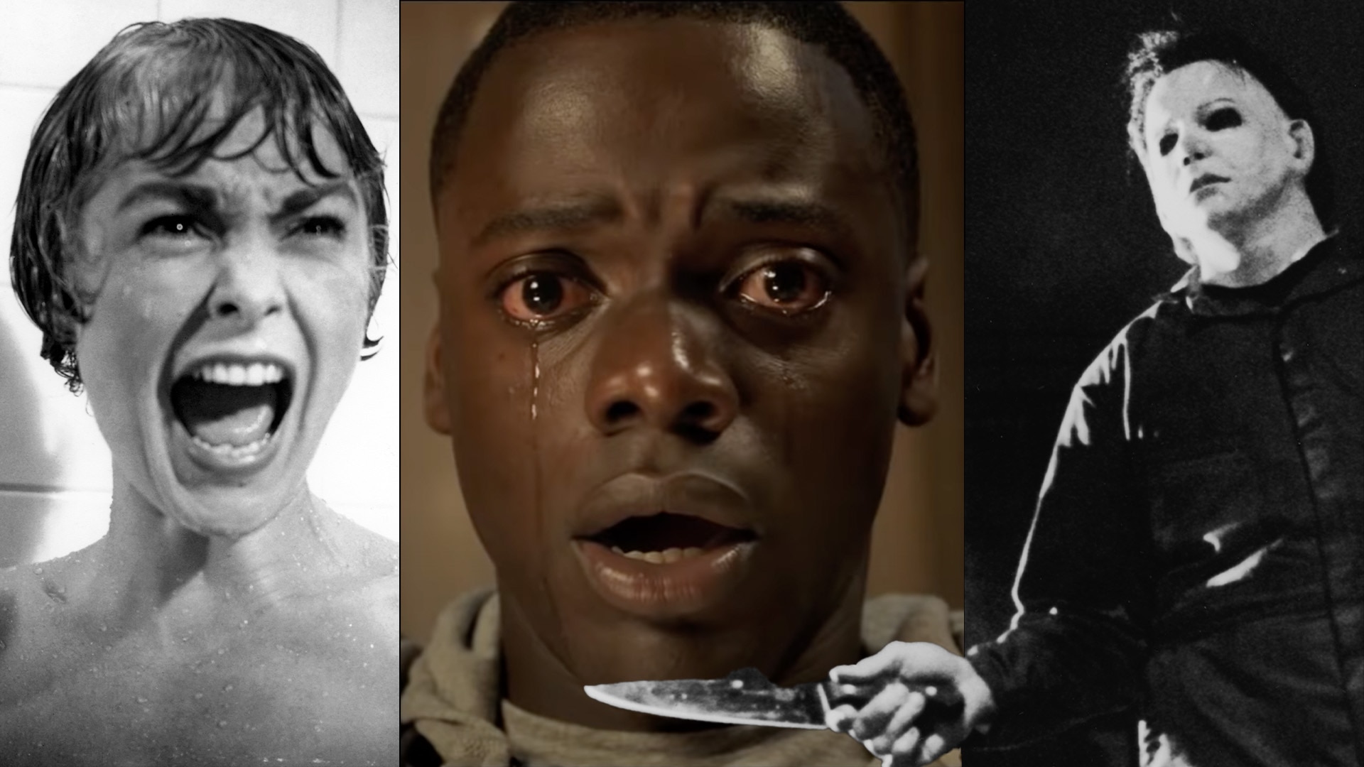 (L-R) Psycho (1960), Get Out (2017), Halloween (1978)