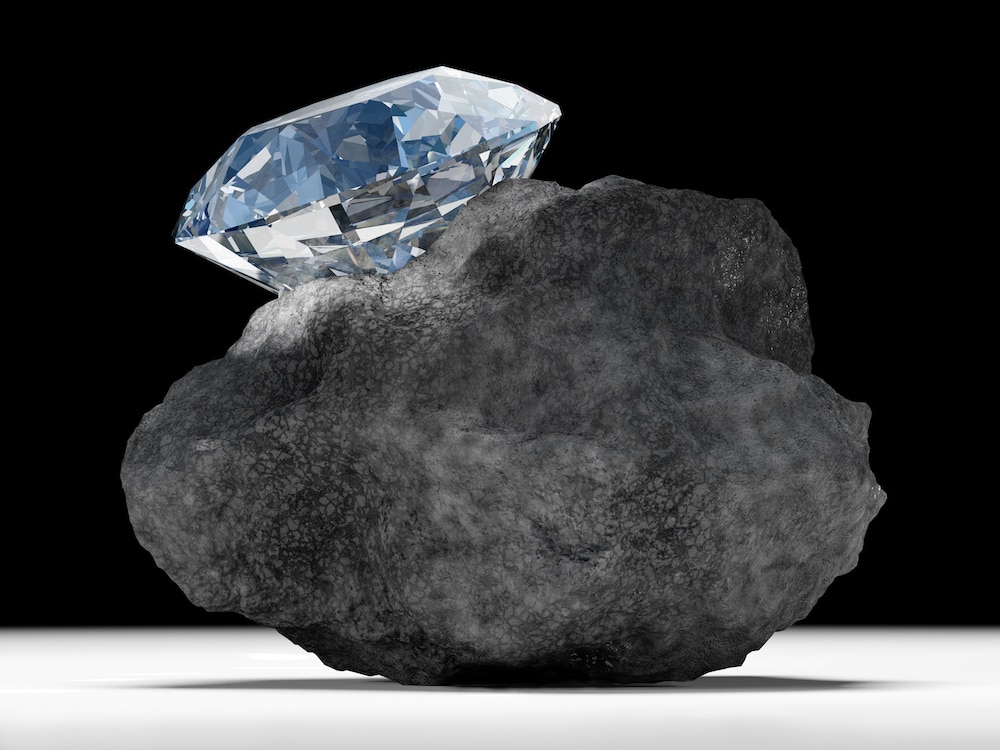A diamond embedded in a rock.