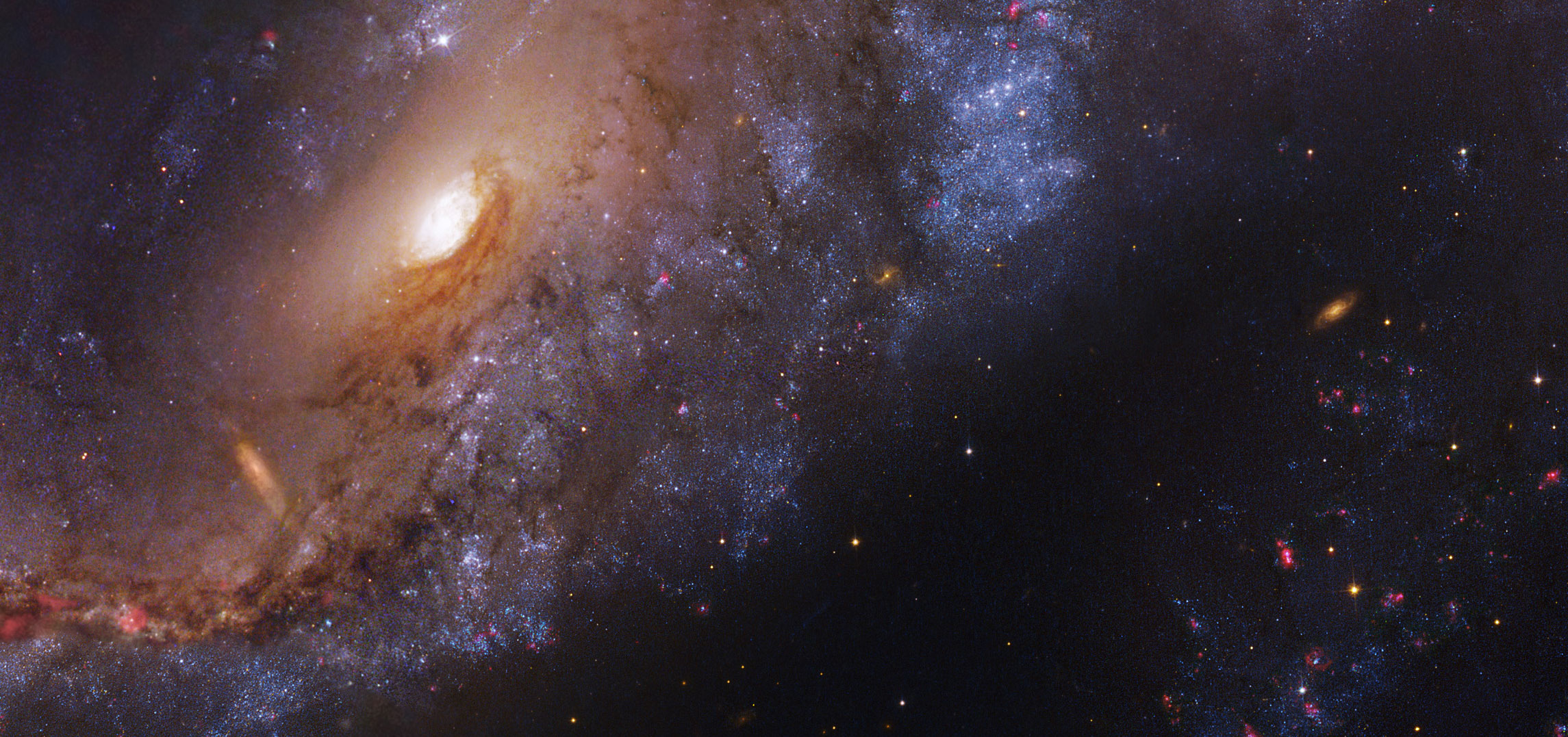 The inner regions of the Meathook Galaxy, NGC 2442, using observations from Hubble and a 2.2 meter telescope in Chile. 