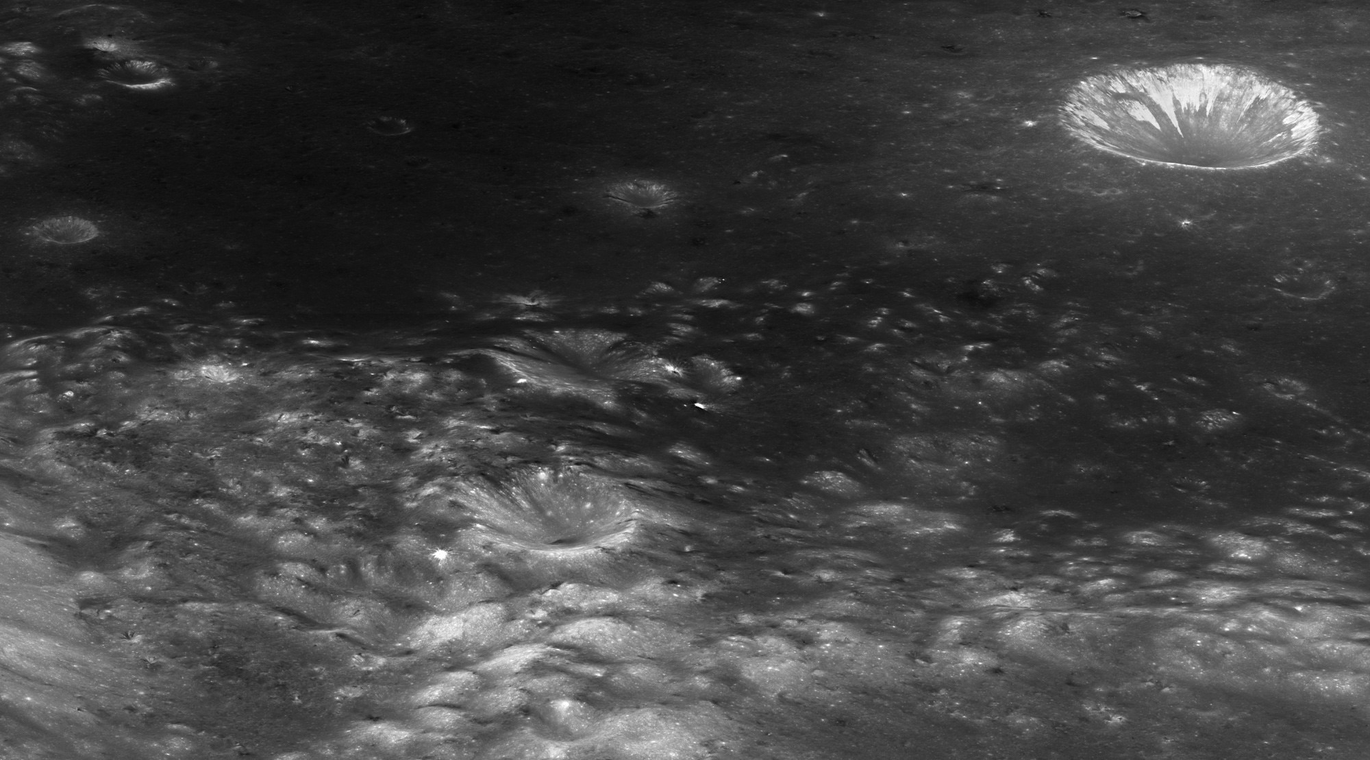 Craters around the Taurus-Littrow valley on the Moon show more erosion than other areas, possibly due to different surface compositions. Clerke crater can be seen to the upper right. Credit: NASA/GSFC/Arizona State University