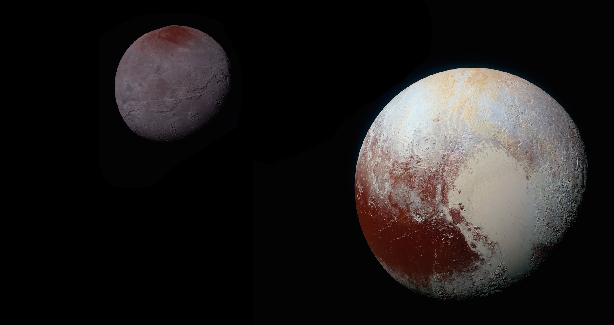 Pluto and Charon, to scale in size and brightness. Credit: NASA/Johns Hopkins University Applied Physics Laboratory/Southwest Research Institute