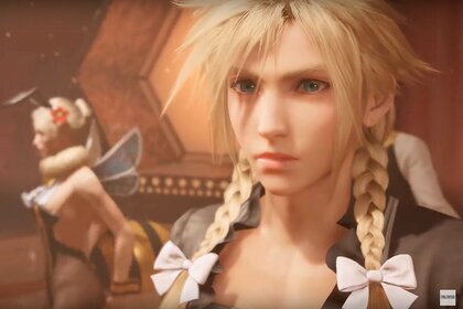 Cloud Strife in a dress in Final Fantasy VII Remake