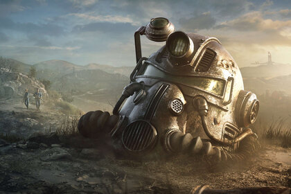 A Power Helmet sits in a devastated nuclear landscape in Fallout 76