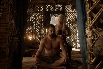 Jason Momoa and Emilia Clarke in Game of Thrones