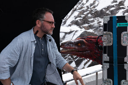 Director Colin Trevorrow on the set of Jurassic World Dominion.