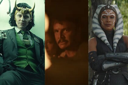 Tom Hiddleston as Loki; Pedro Pascal in The Last of Us; Rosario. Dawson as Ahsoka Tano