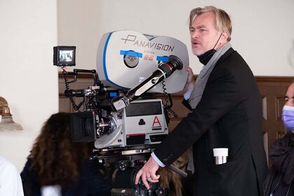 Christopher Nolan filming on the set of Oppenheimer (2023)