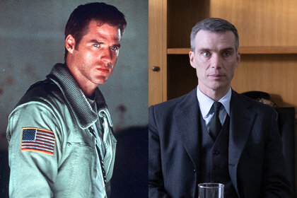 A split screen image featuring Ben Browder in Farscape and Cillian Murphy in Oppenheimer (2023)