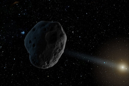 Artwork of a distant asteroid on its way in toward the inner solar system. Credit: NASA/JPL-Caltech
