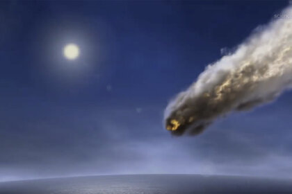 Artwork depicting the entry of asteroid 2014 AA into Earth's atmosphere. Credit: Dieter Spannknebe / Getty images / NASA