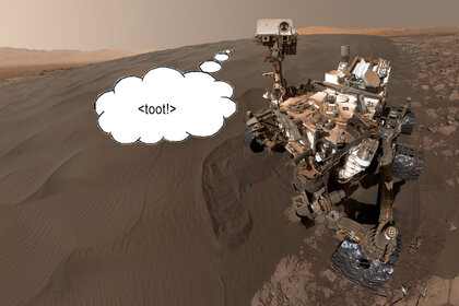 Curiosity self-portrait on Mars… though it’s not likely to be the source of mysterious methane found in the atmosphere there. Credit: NASA/JPL-Caltech/MSSS / clipartmag.com / Phil Plait