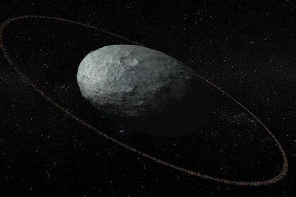 Artwork depicting Haumea with its ring; the proportions shown are correct. Credit: Insituto de Astrofísica de Andalucía