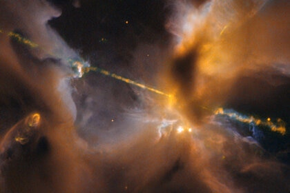 A very young star in Orion announces its birth by blasting out twin beams of matter, creating the object HH 24.