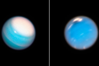 Uranus (left) and Neptune (right) seen by Hubble in late 2018. Both are monitored every year or so for atmospheric features.