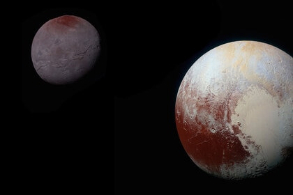 Pluto and Charon, to scale in size and brightness. Credit: NASA/Johns Hopkins University Applied Physics Laboratory/Southwest Research Institute