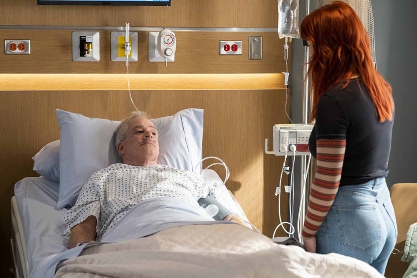 D'arcy Bloom (Alice Wetterlund) visits a hospitalized man on Resident Alien Season 3 Episode 7.
