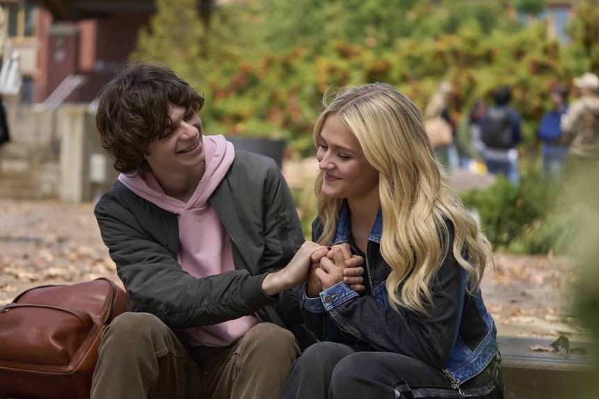 Grant Collin (Jackson Kelly) and Lexy Cross (Alyvia Alyn Lind) flirt outside in Chucky Episode 305.