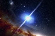 Artwork of a short gamma ray burst created at the moment two neutron stars merge