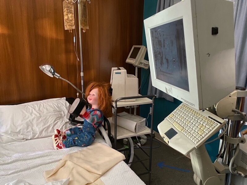 Chucky on a hospital bed at Universal Studios Hollywood Halloween Horror Nights 2023