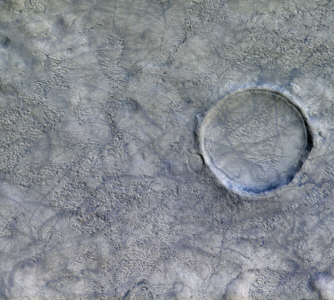 Details of an image from ESA’s ExoMars Trace Gas Orbiter showing dust devil tracks. Credit: ESA/Roscosmos/CaSSIS, CC BY-SA 3.0 IGO