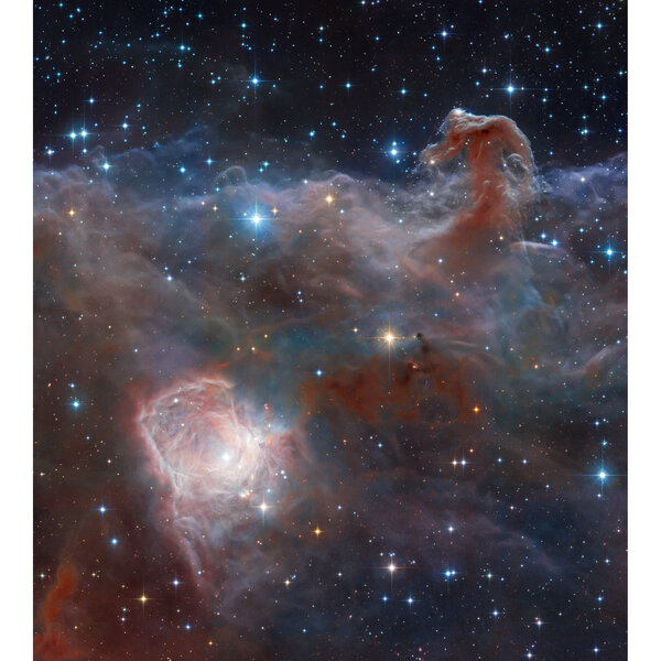 A remastered mosica of the VISTA and Hubble infrared views of the Horsehead and Flame Nebulae. Credit:&nbsp;ESO/J. Emerson/VISTA/Cambridge Astronomical Survey Unit&nbsp; &amp; HLA/Hubble Heritage Team (STScI/AURA) &amp; Robert Gendler