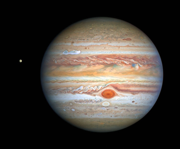 Jupiter (and its moon Europa to the upper left) captured by Hubble in visible light on 25 August 2020. Credit: NASA, ESA, A. Simon (Goddard Space Flight Center), and M. H. Wong (University of California, Berkeley) and the OPAL team 
