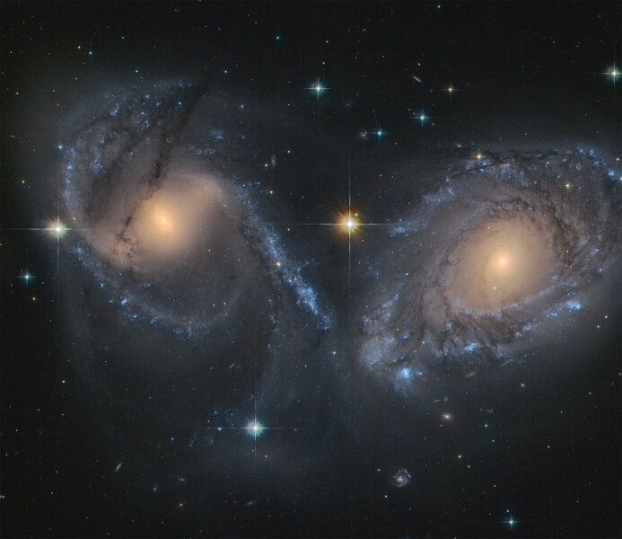 NGC 6769 (right) and 6770 (left) are two spiral galaxies on their way to a massive collision. Credit: NASA/ESA/ESO/Judy Schmidt