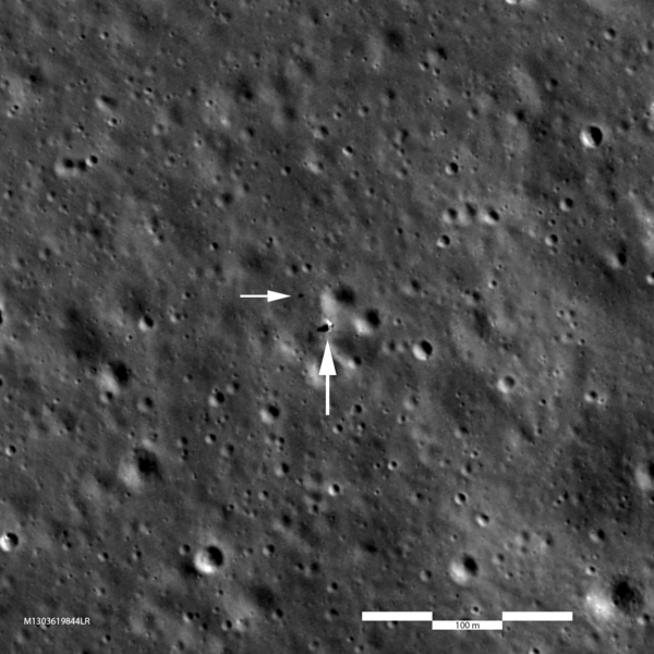 The Chinese rover and lander Chang’e-4 and Yutu-2, seen by NASA’s Lunar Reconniassance Orbiter on Feb. 1, 2019. Credit: NASA/GSFC/Arizona State University
