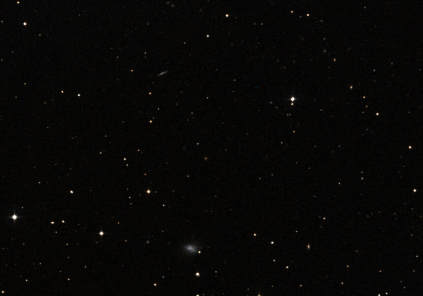 The location of the teeny tiny galaxy Segue-1, which is pretty much too faint to even see in this image, despite being right in the center. Credit: SIMBAD / DSS