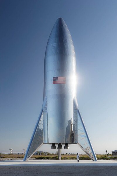 The original version of Starhopper before the nose cone was damaged in high winds. Credit: SpaceX