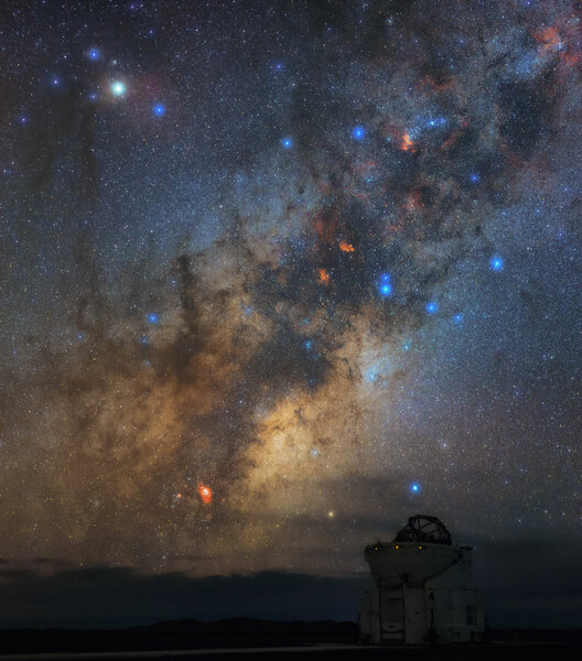 Part of the constellation Scorpius hangs in the sky above one of the four Auxiliary Telescopes making up the Very Large Telescope Interferometer. Credit: Babak Tafreshi