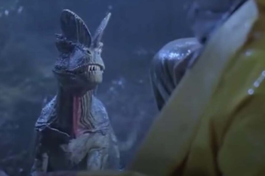 A Dilophosaurus appears in the Jurassic Park film series.