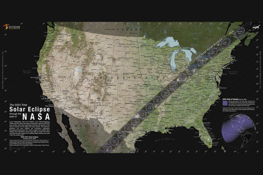 A solar eclipse map of the United States.