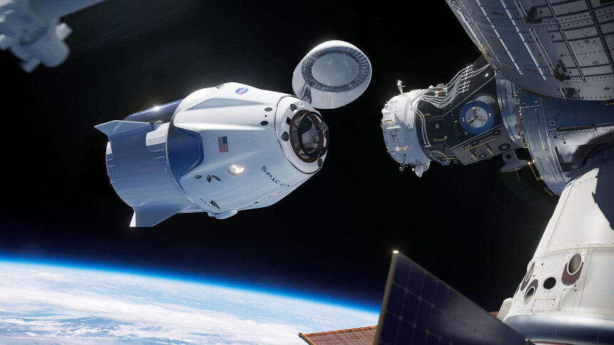 Artwork of the Crew Dragon on final approach to the International Space Station. Credit: SpaceX via Teslarati