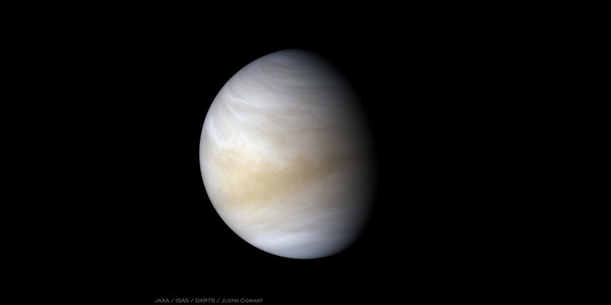 Two Akatsuki probe images of Venus in the ultraviolet and infrared were combined to produce this striking view of our sister planet. Credit: JAXA / ISAS / DARTS / Justin Cowart