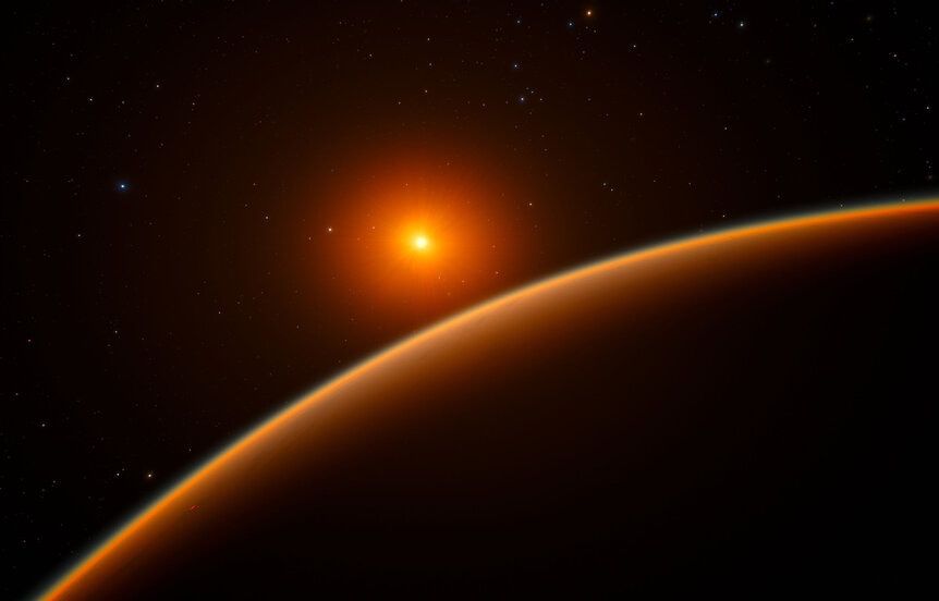 Artwork depicting a super-Earth orbiting an orange dwarf star. Credit: ESO/Spaceengine.org