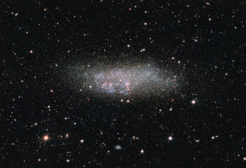 The galaxy Wolf–Lundmark–Melotte, one of the loneliest (and oldest) galaxies in our cosmic neighborhood, imaged by the VLT Survey Telescope. Credit: ESO