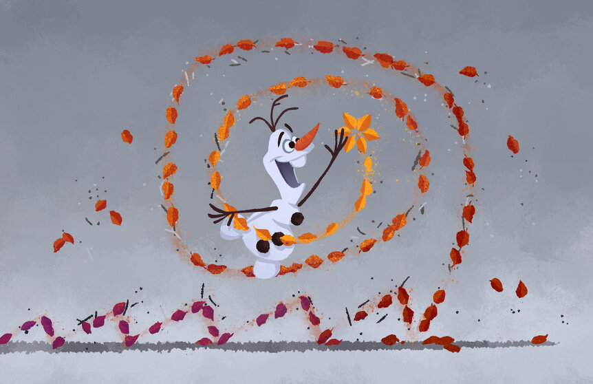 Concept art of Olaf interacting with Gale 