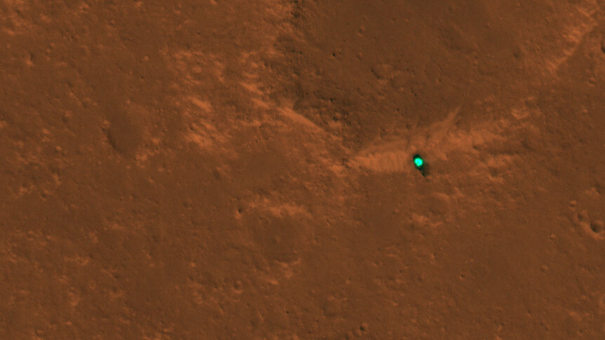 The Mars InSight heat shield on the surface of the planet, dropped before touchdown. Credit: NASA/JPL/University of Arizona 