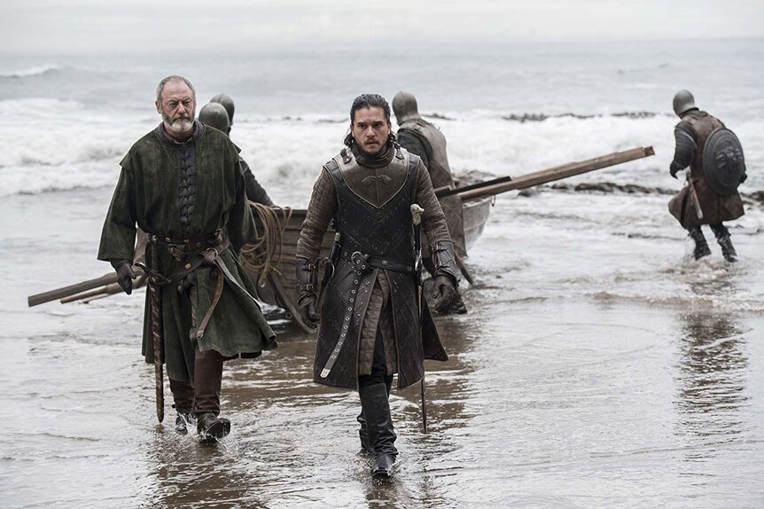 Jon Snow and Davos at Dragonstone in Game of Thrones