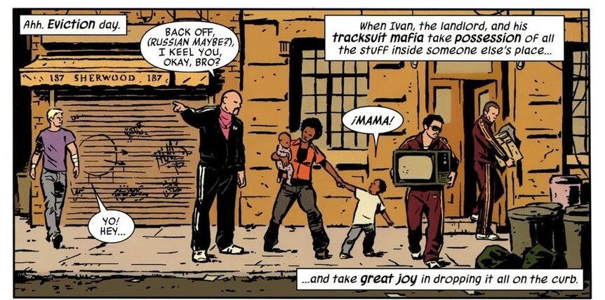 Clint Barton takes on the Tracksuit Mafia in Hawkeye #1