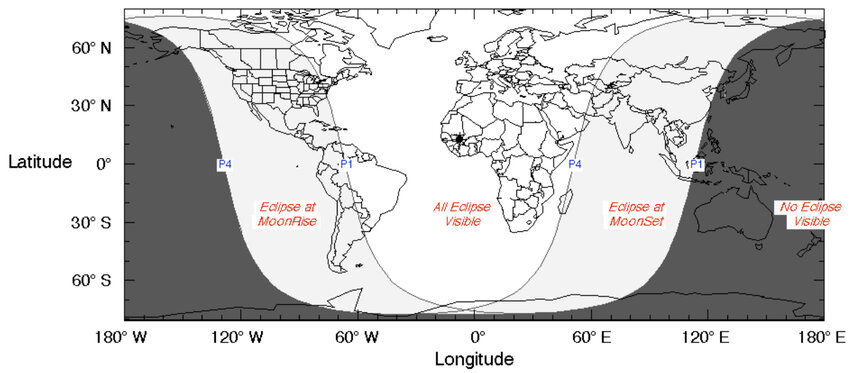 map of lunar eclipse visibility
