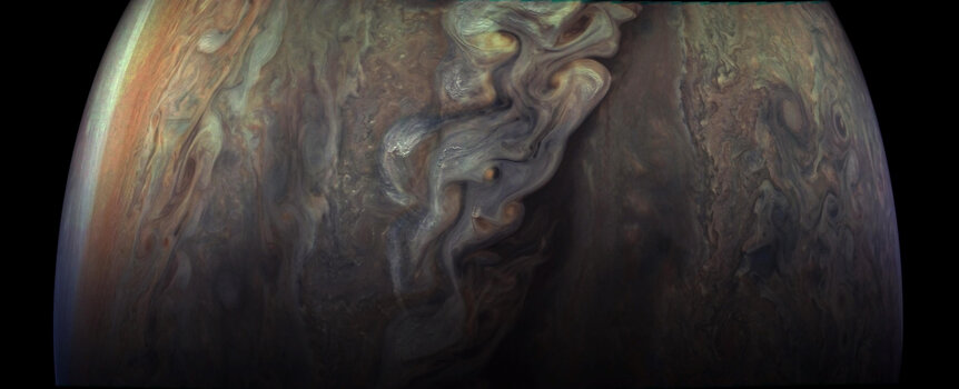 swirling storms on Jupiter