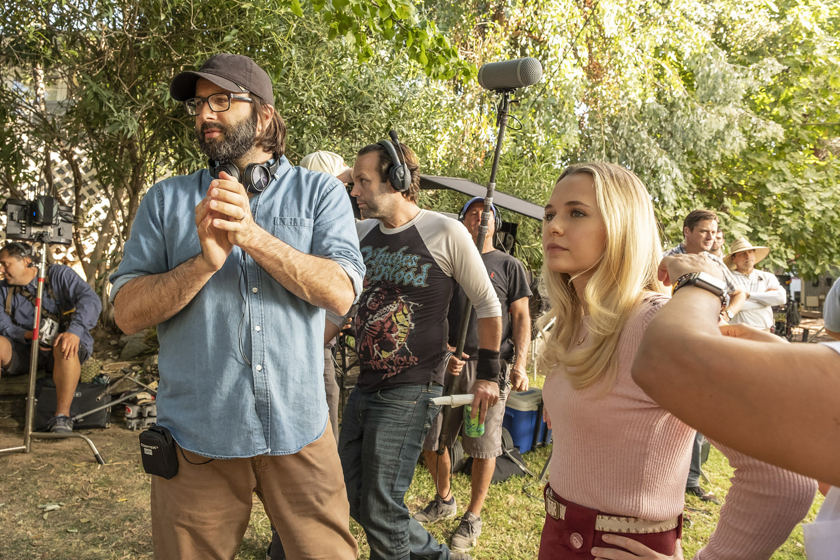 Gary Dauberman and Madison Iseman on the set of Annabelle Comes Home