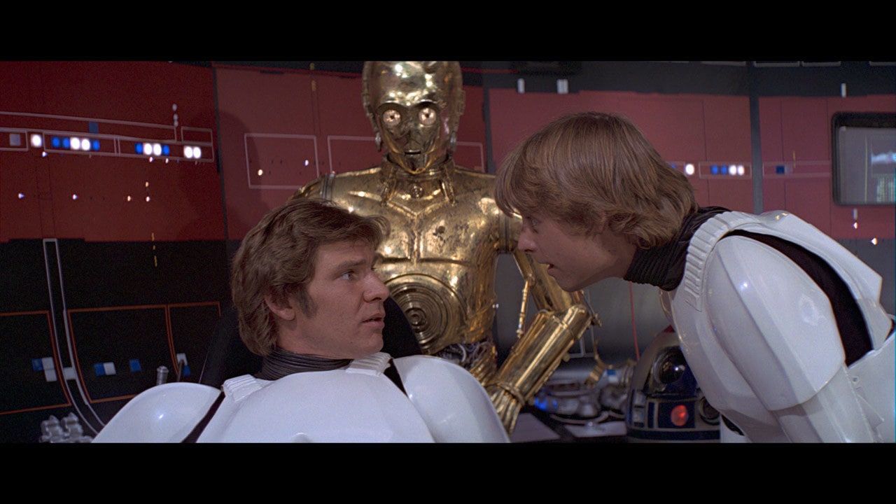 Luke and Han argue on the Death Star in Star Wars Episode IV