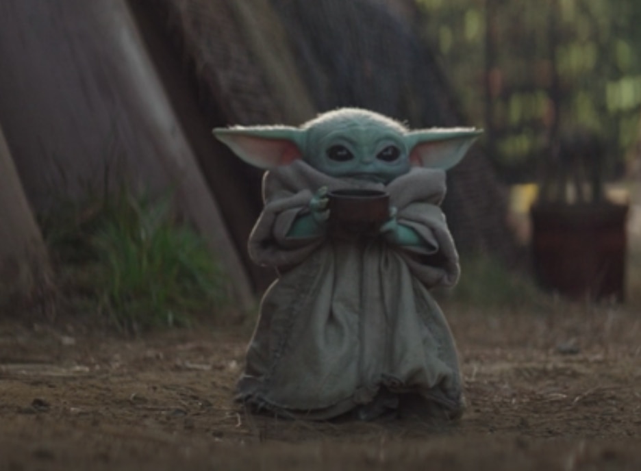 Baby Yoda drinking