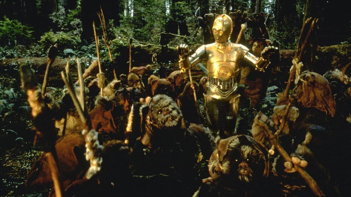C3PO god with Ewoks in Star Wars Return of the Jedi