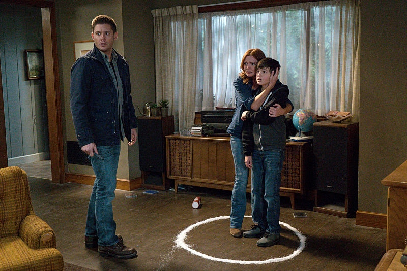 Jensen Ackles, Brigid Brannagh, and Logan Williams in Supernatural