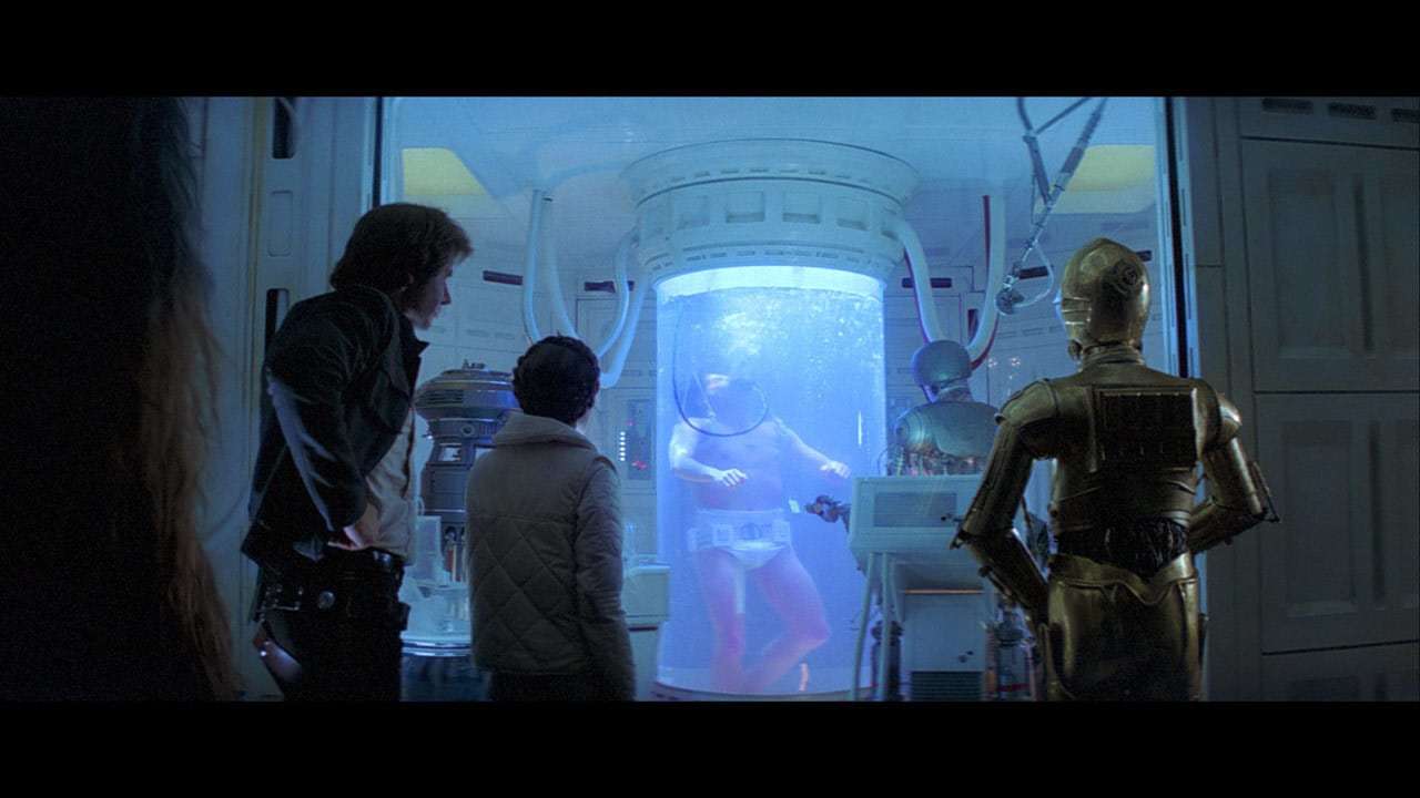 Luke Skywalker recovers in the Bacta tank in The Empire Strikes Back