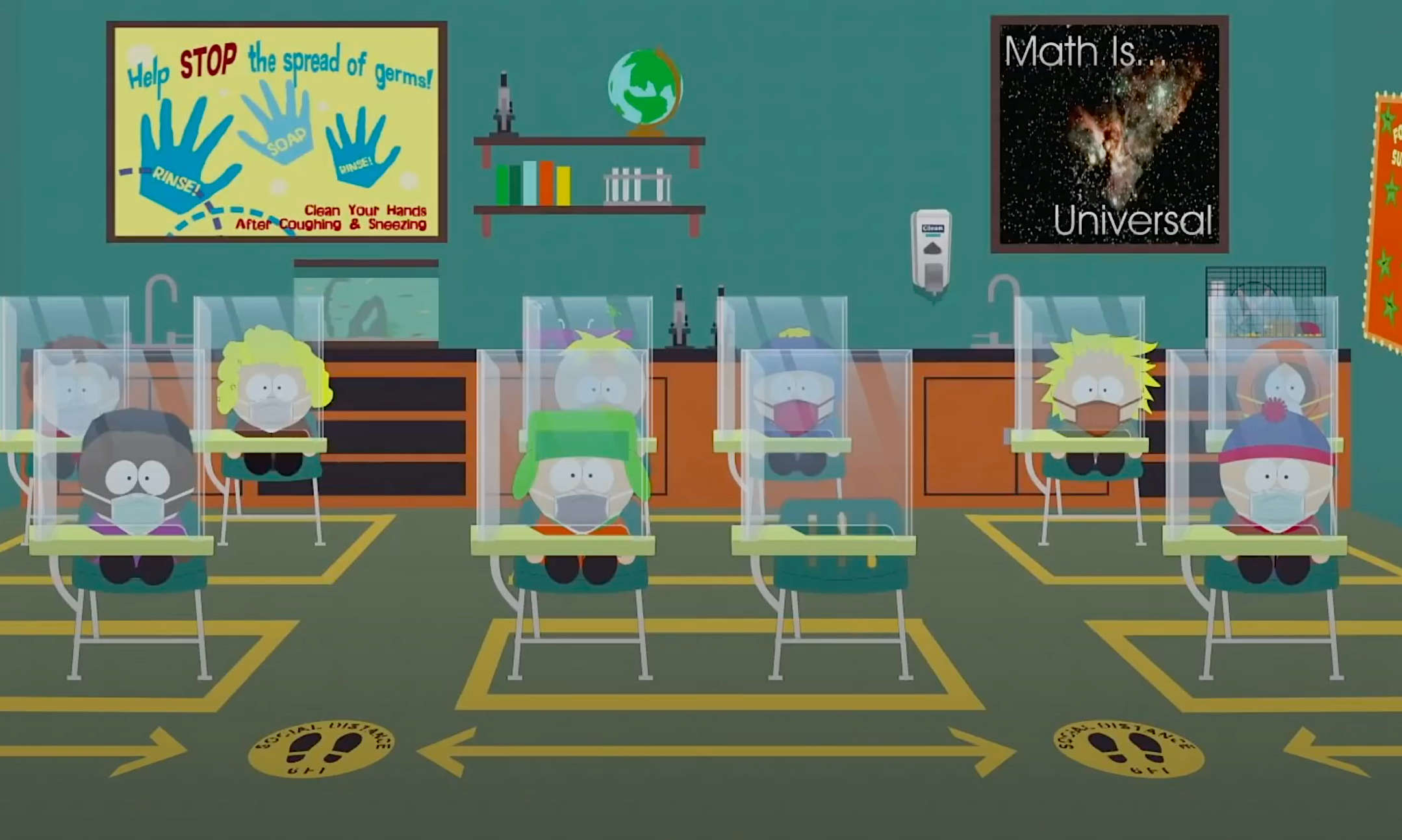 Socially distanced classroom in the South Park Pandemic Special